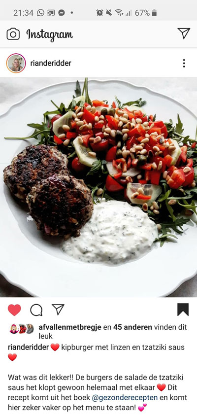 kipburger met linzen en tzatziki saus